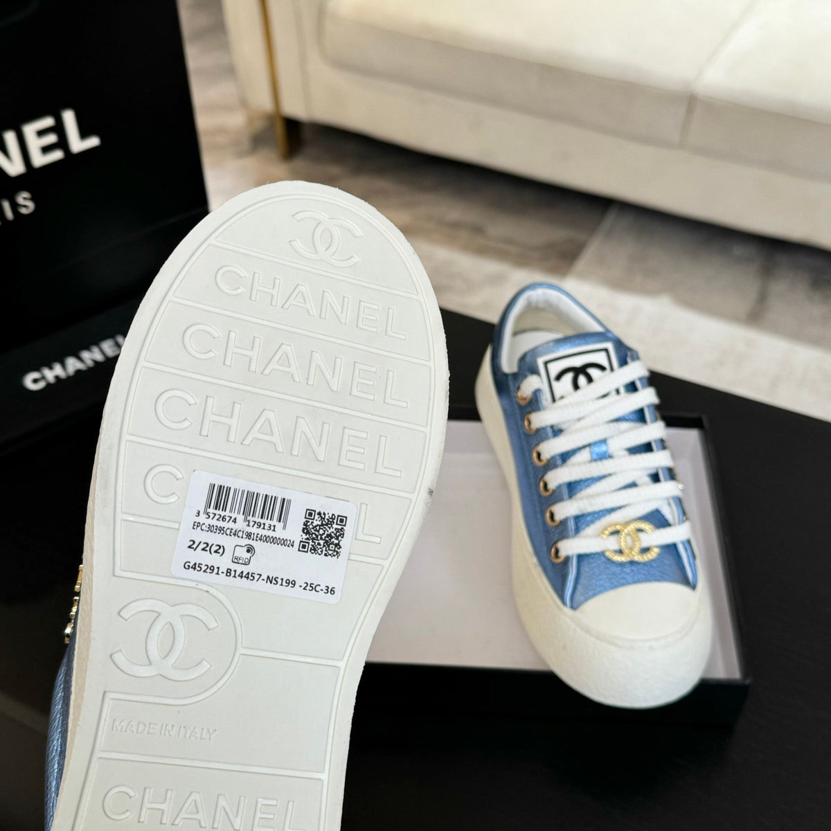 BIG-HEAD COOKIE SHOES IN TEAL BLUE MIX WHITE LAMBSKIN