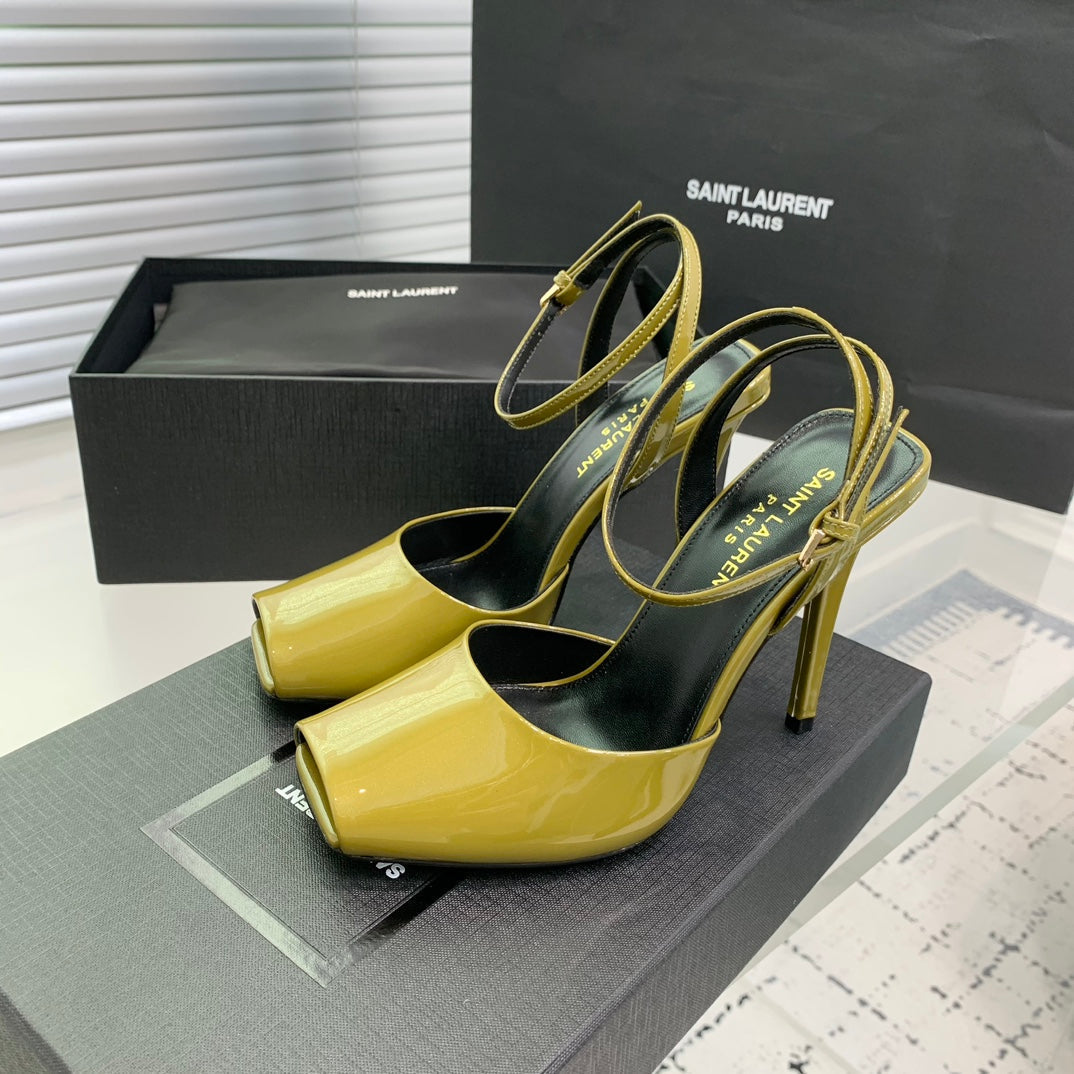 SL FISH MOUTH SANDAL PUMP LEMON POLISHED CALFSKIN