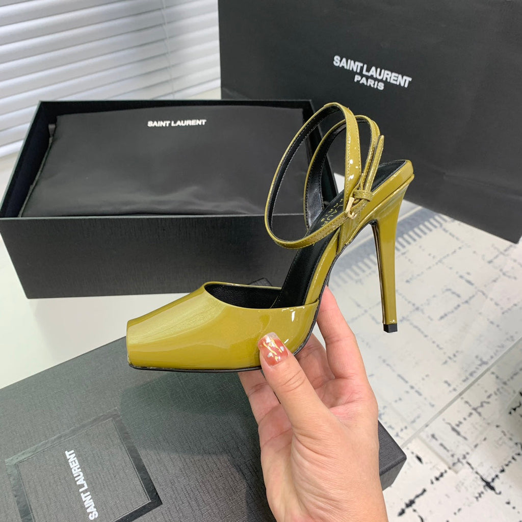 SL FISH MOUTH SANDAL PUMP LEMON POLISHED CALFSKIN