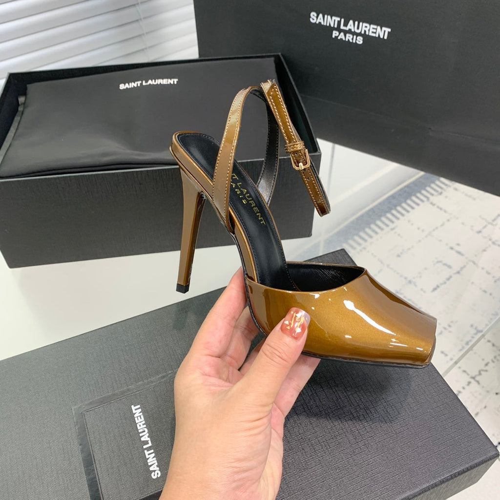 SL FISH MOUTH SANDAL PUMP BRONZE POLISHED CALFSKIN