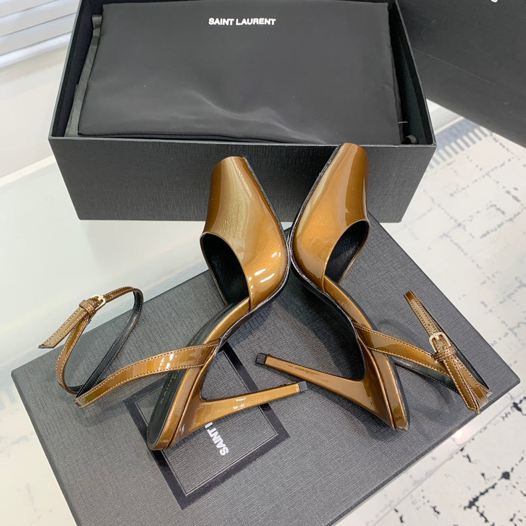 SL FISH MOUTH SANDAL PUMP BRONZE POLISHED CALFSKIN