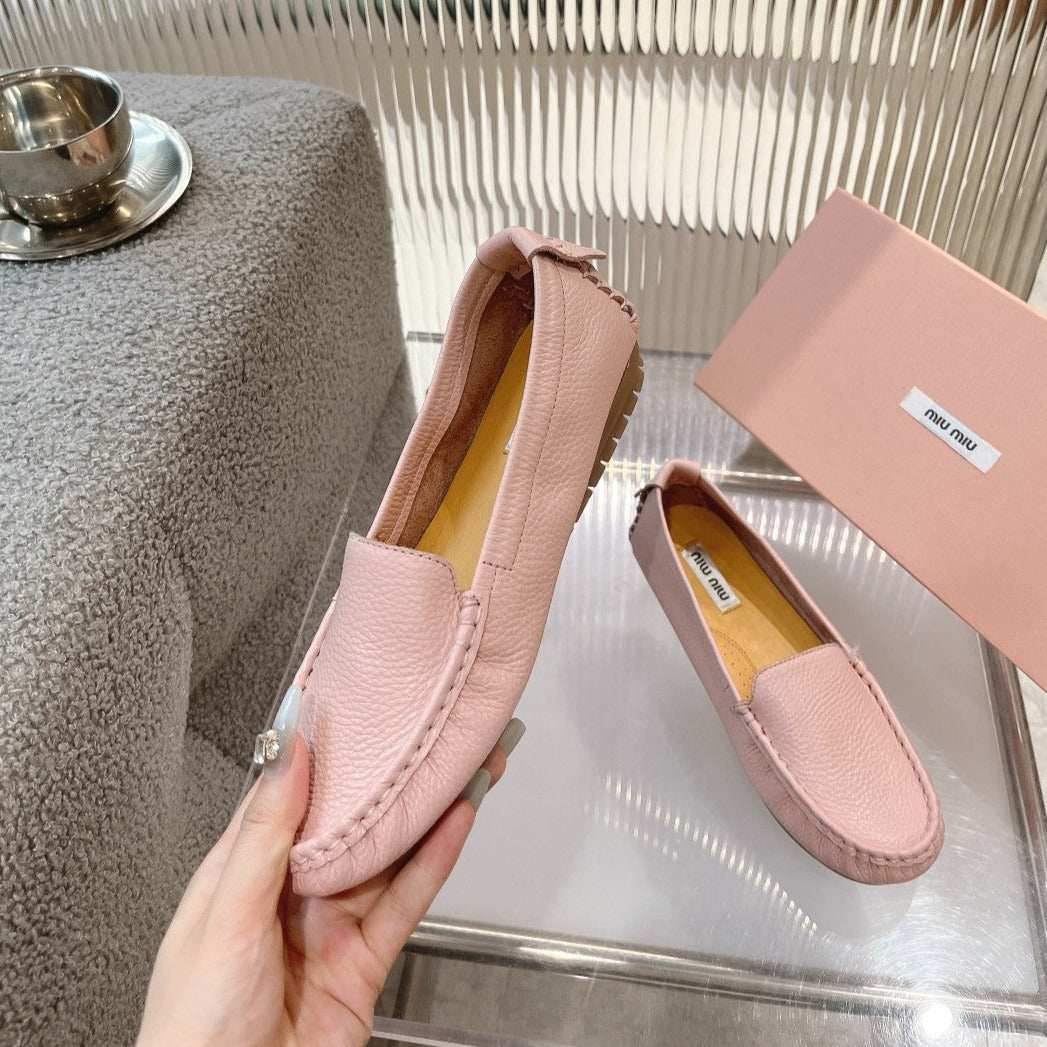 SLIP-ON HAND-SEWN SHOES LIGHT PINK COWHIDE