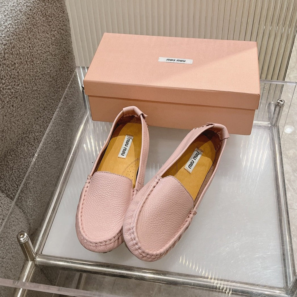 SLIP-ON HAND-SEWN SHOES LIGHT PINK COWHIDE