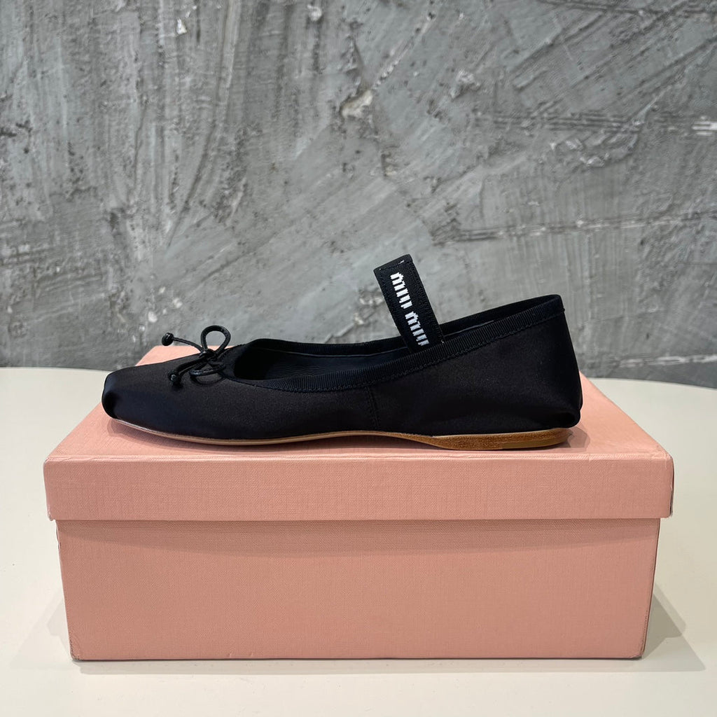 BALLET FLAT SHOES BLACK GLOSSY SHEEPSKIN