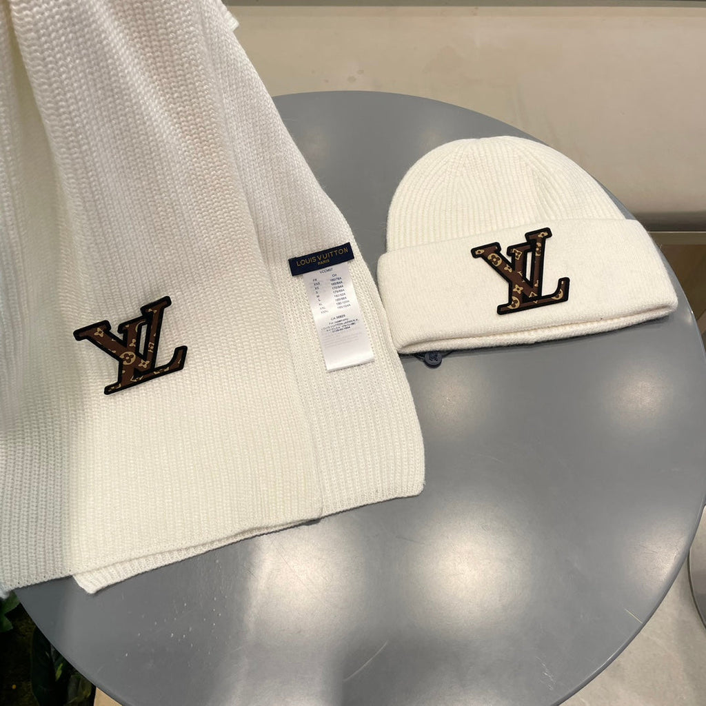 SET CLASSIC SCARF AND HAT IN WHITE WOOL 414786