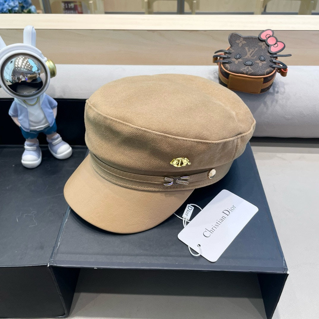BAKER BOY HAT IN BOUTIQUE BEIGE COTTON AND LEATHER 428244