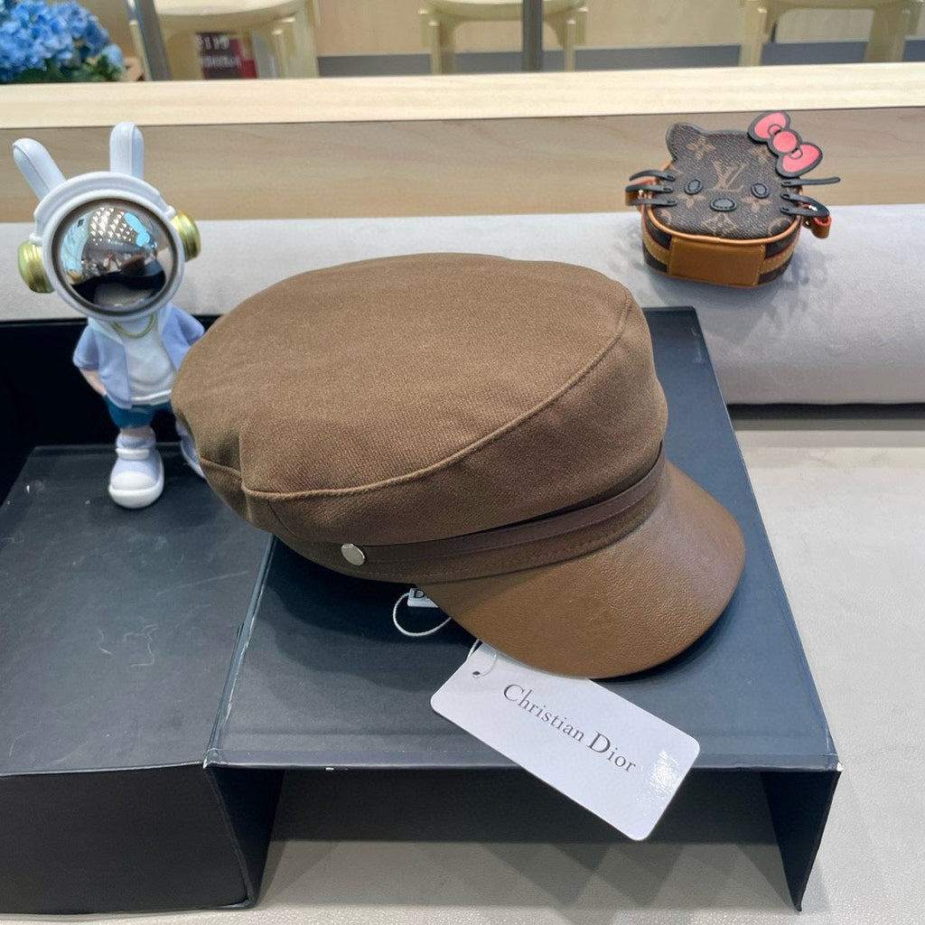 BAKER BOY HAT IN COFFEE BROWN COTTON AND LEATHER 428245