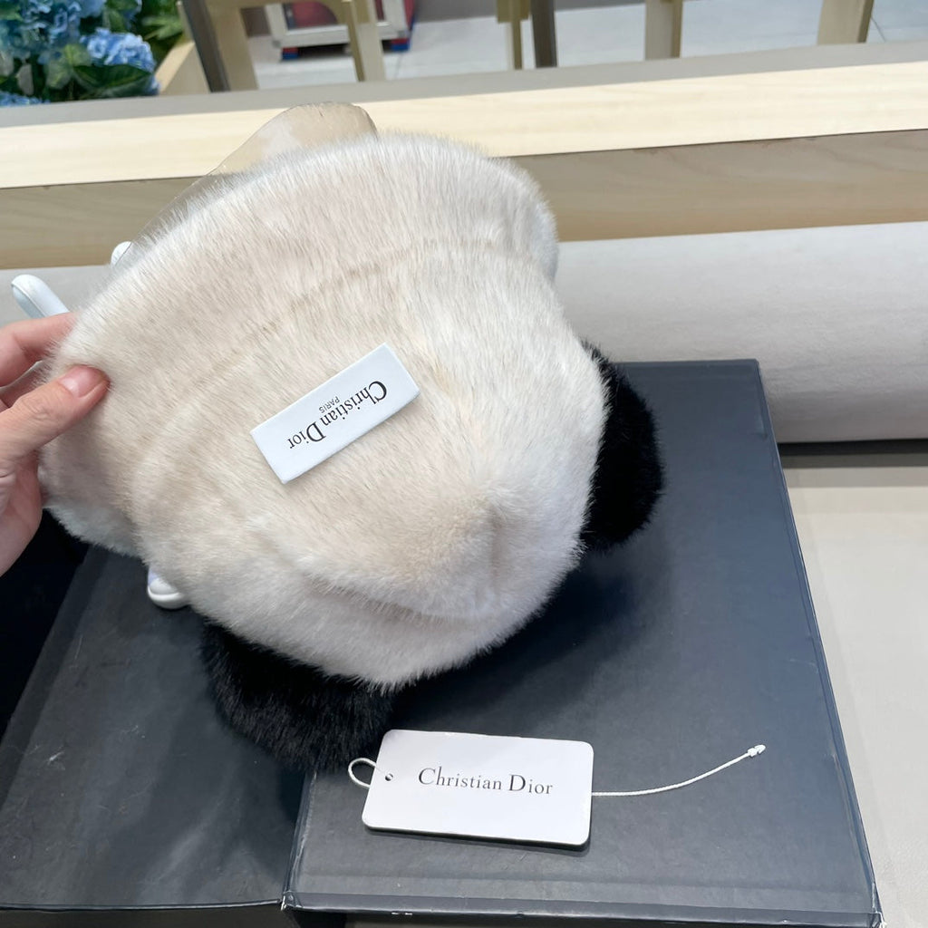 BUCKET HAT WITH CUTE BEAR EARS IN WHITE RABBIT FUR 434970