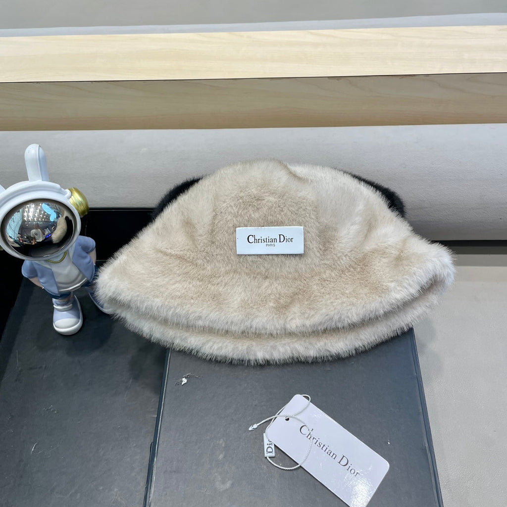 BUCKET HAT WITH CUTE BEAR EARS IN BEIGE RABBIT FUR 434968