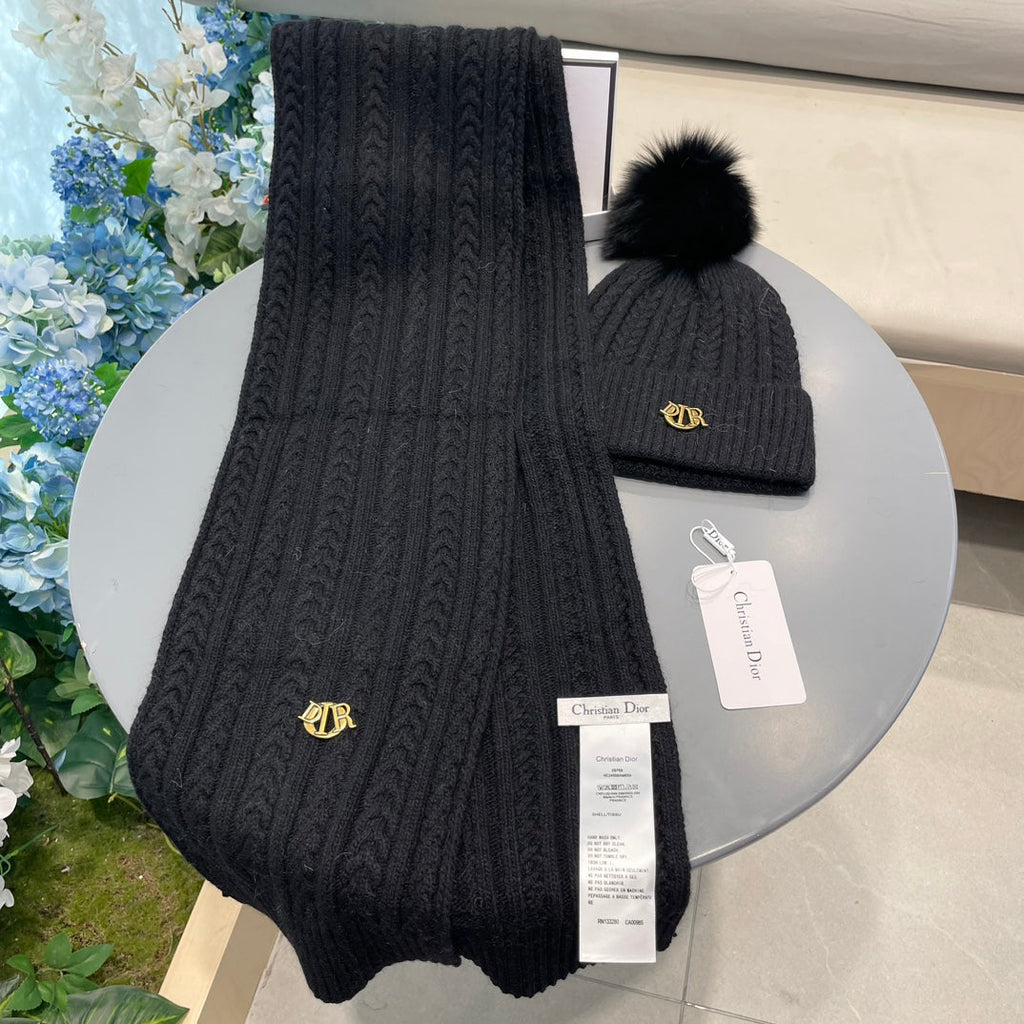 SET CLASSIC SCARF AND HAT IN BLACK CASHMERE AND RABBIT WOOL 433232