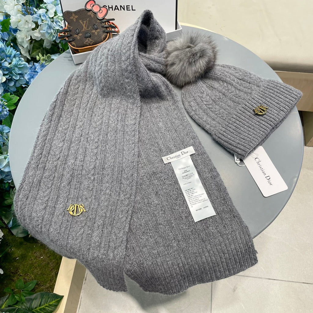 SET CLASSIC SCARF AND HAT IN GRAY CASHMERE AND RABBIT WOOL 433233