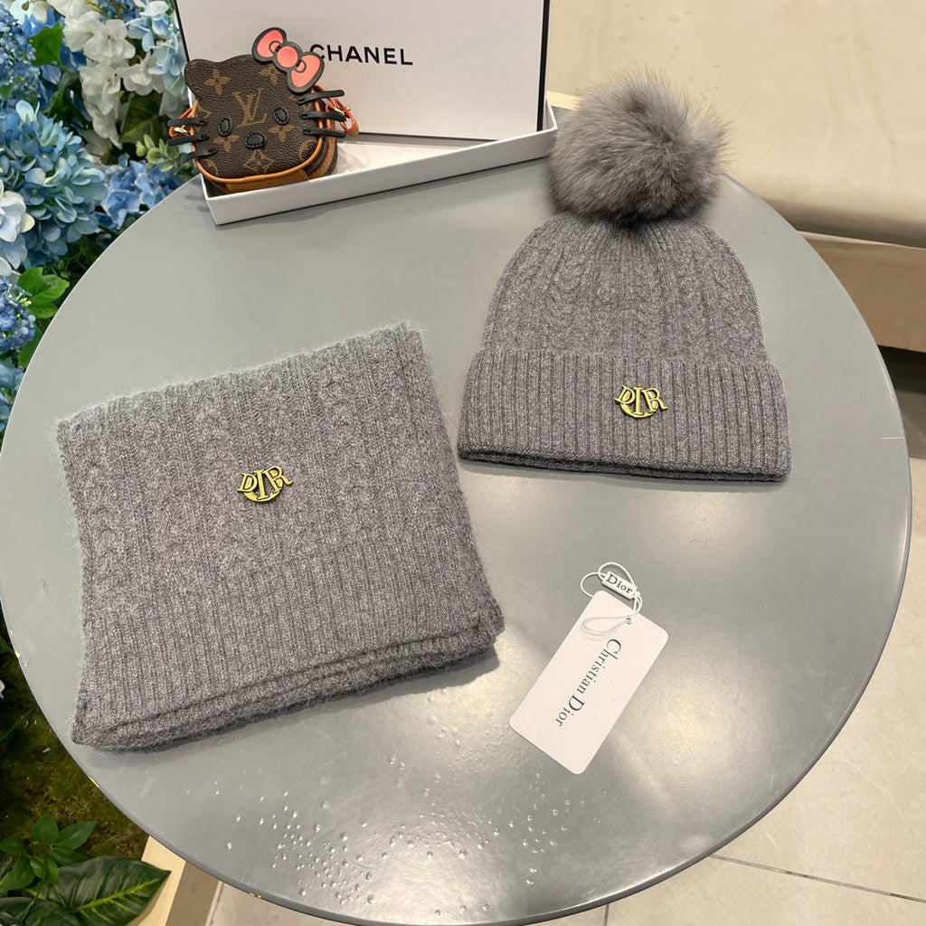 SET CLASSIC SCARF AND HAT IN GRAY CASHMERE AND RABBIT WOOL 433233