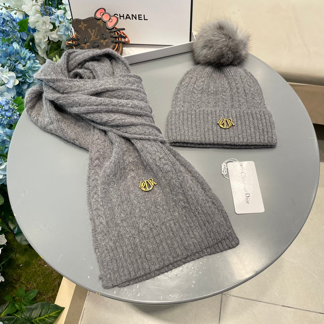 SET CLASSIC SCARF AND HAT IN GRAY CASHMERE AND RABBIT WOOL 433233