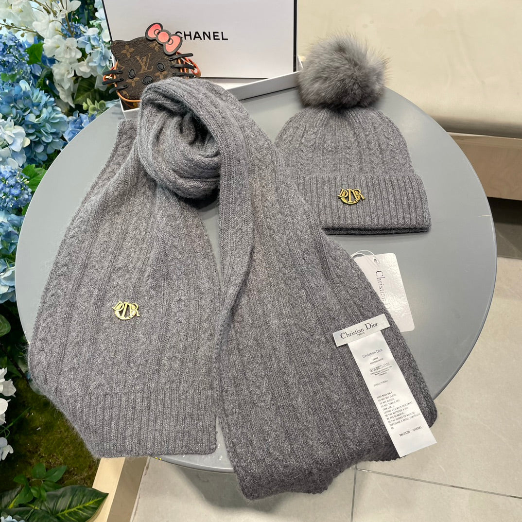 SET CLASSIC SCARF AND HAT IN GRAY CASHMERE AND RABBIT WOOL 433233