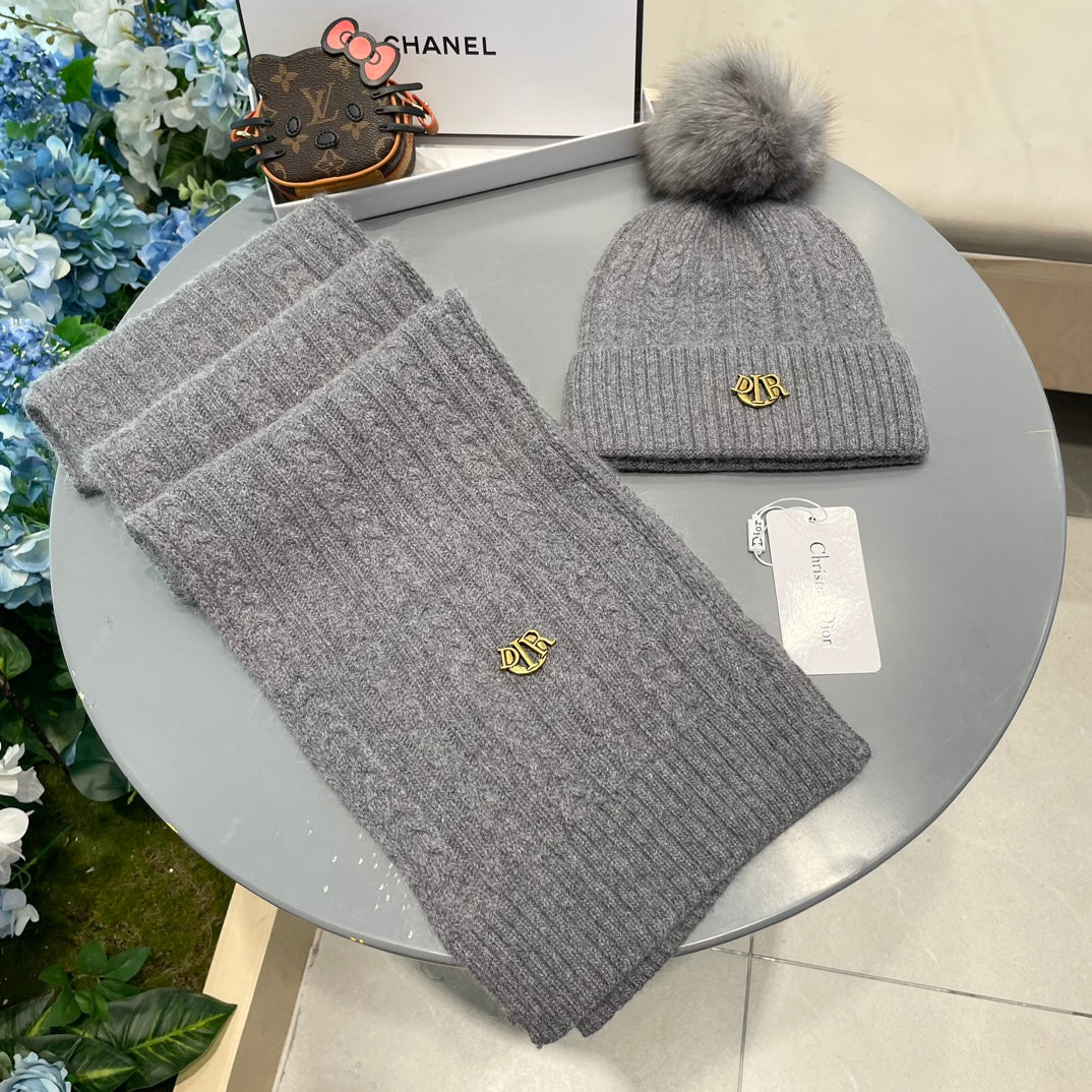 SET CLASSIC SCARF AND HAT IN GRAY CASHMERE AND RABBIT WOOL 433233