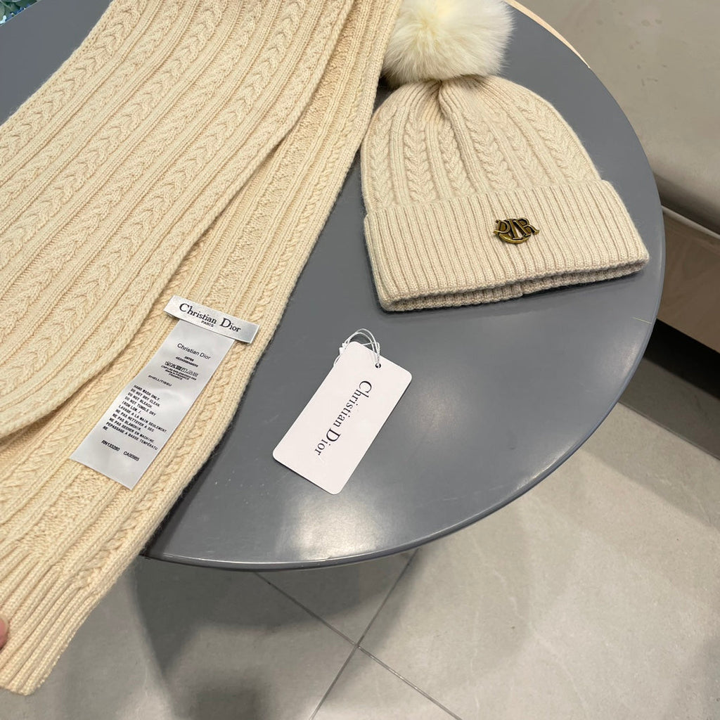SET CLASSIC SCARF AND HAT IN BEIGE CASHMERE AND RABBIT WOOL 433234