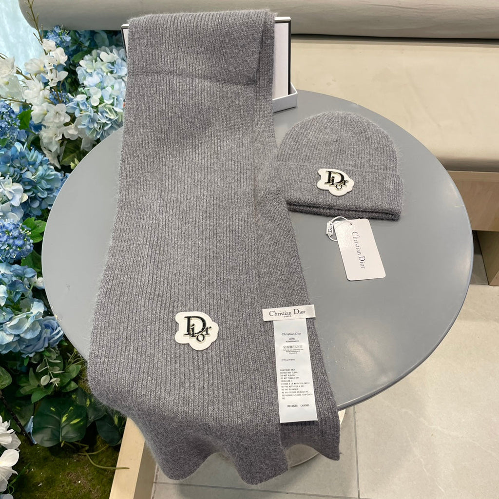 SET SCARF AND HAT IN GRAY CASHMERE WOOL 433242