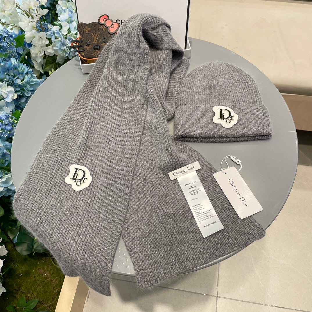 SET SCARF AND HAT IN GRAY CASHMERE WOOL 433242