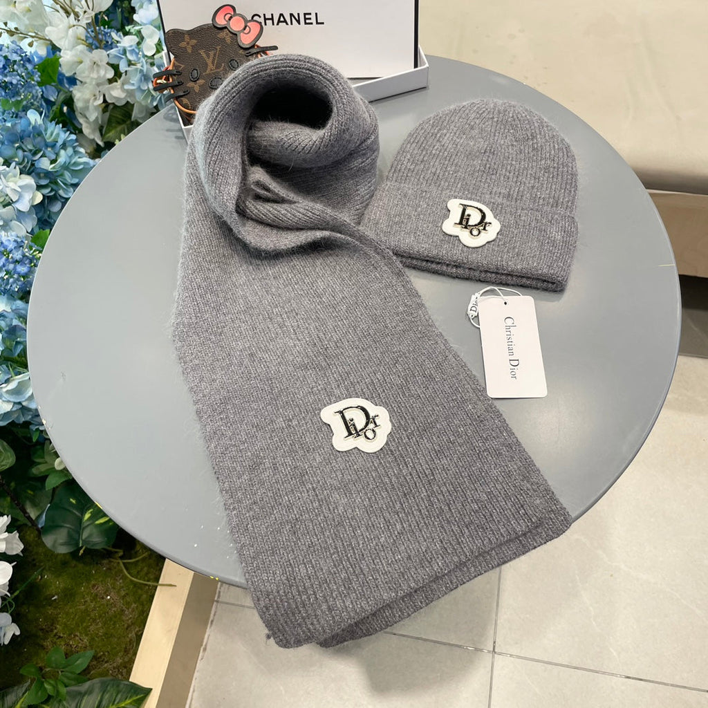 SET SCARF AND HAT IN GRAY CASHMERE WOOL 433242