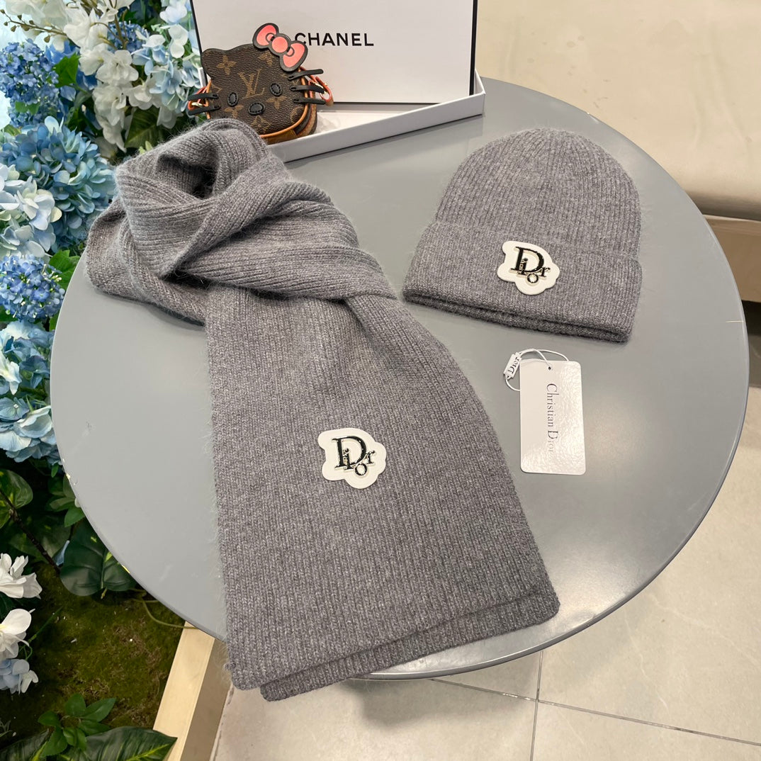 SET SCARF AND HAT IN GRAY CASHMERE WOOL 433242