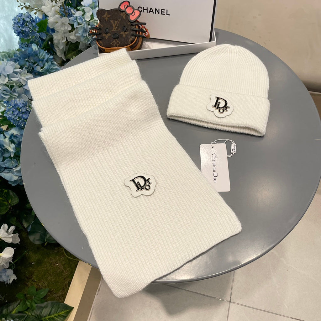 SET SCARF AND HAT IN WHITE CASHMERE WOOL 433244