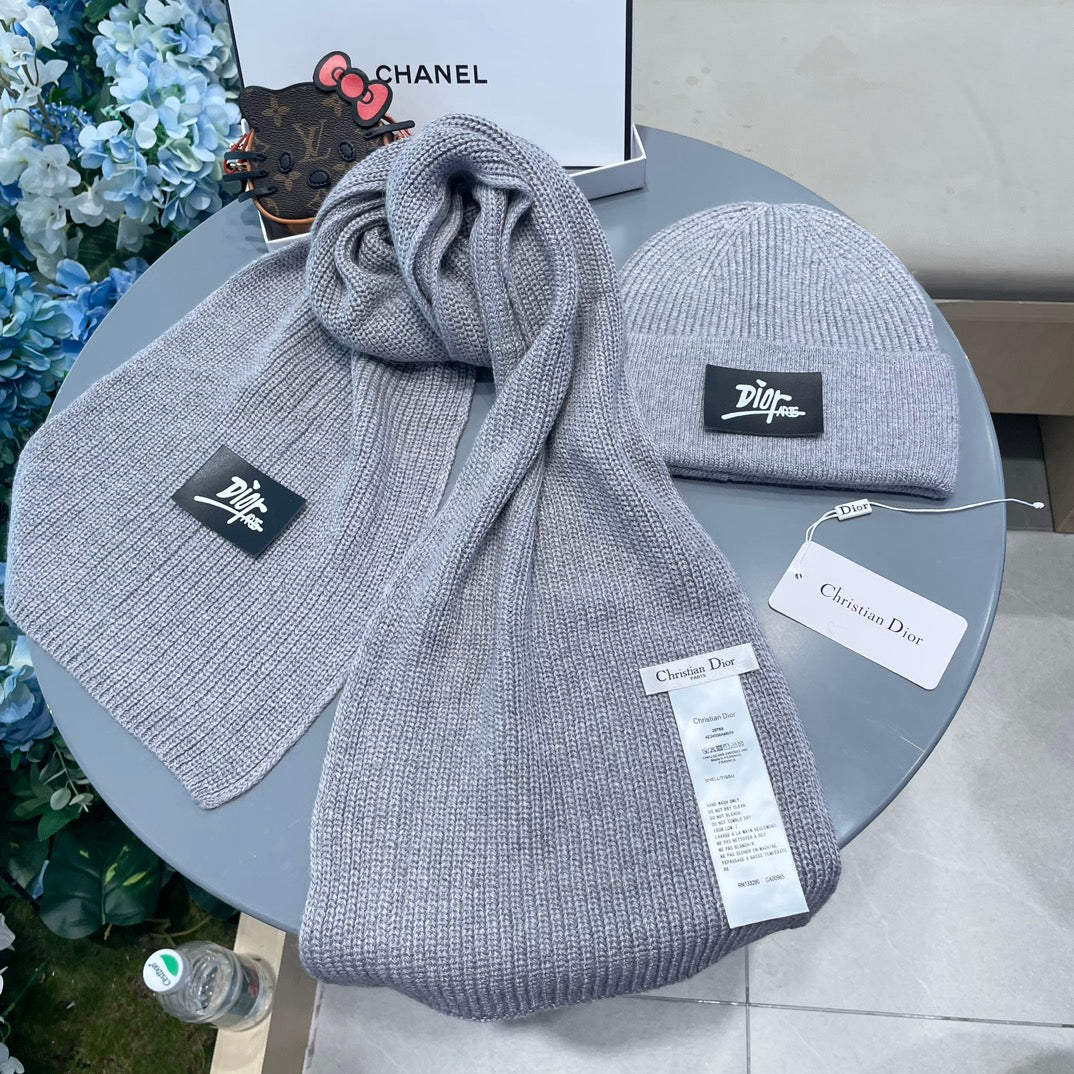 SET CLASSIC SCARF AND HAT IN GRAY RABBIT WOOL 434626