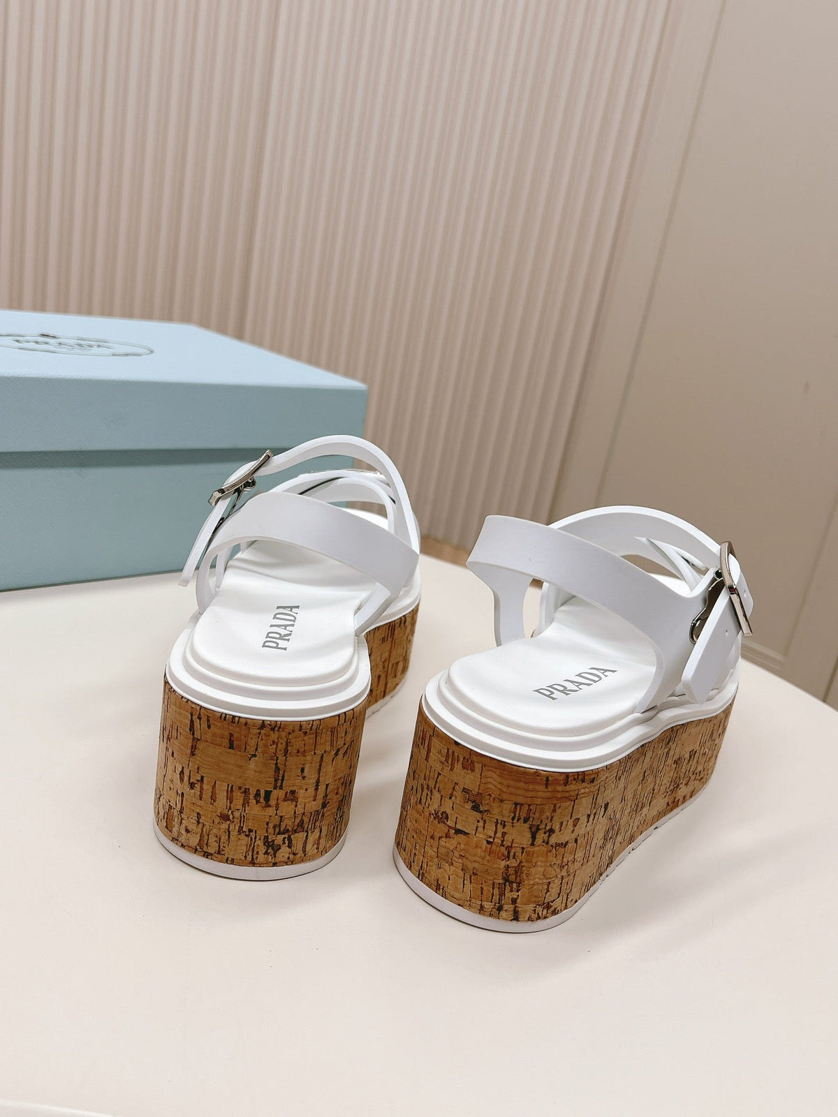 PRA WEDGE PLATFORM SANDALS WHITE CALFSKIN