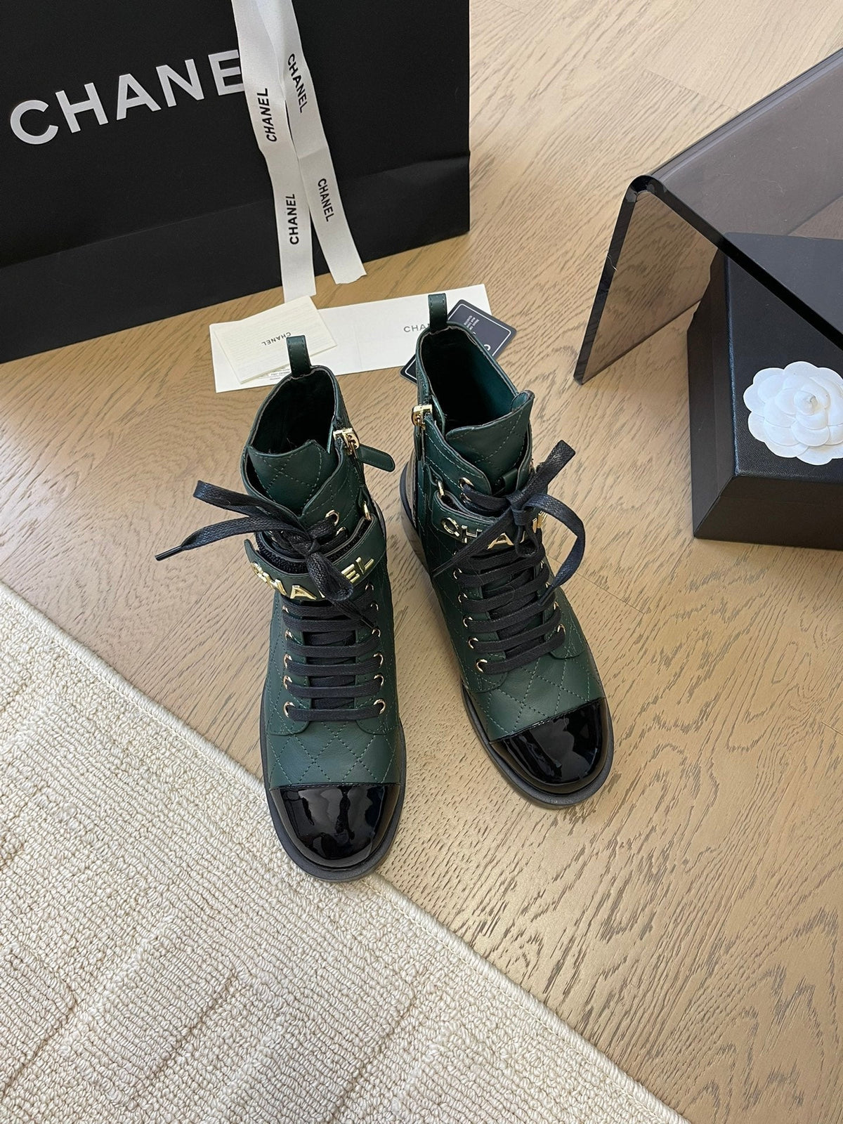 ALPHABET MARTIN BOOTS IN FOREST GREEN LAMBSKIN