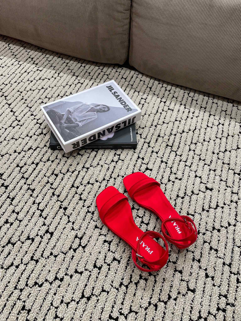 PRA TRIANGLE HEEL SATIN SANDALS CRIMSON
