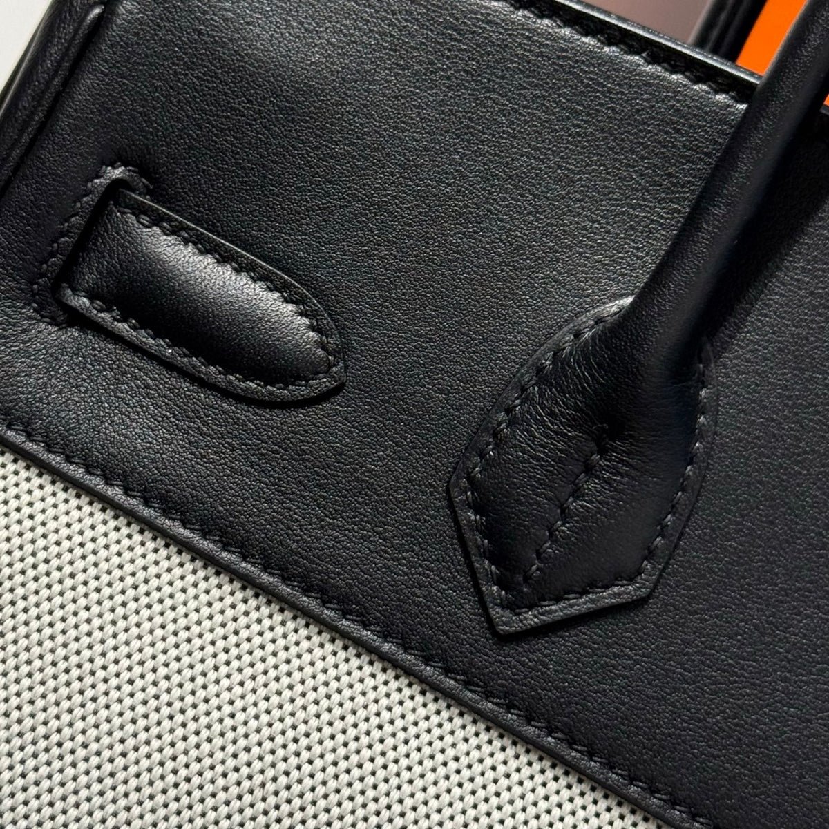 QUADRILLE BIRKIN 30CM IN BLACK SWIFT CALFSKIN WHITE TOILE CANVAS