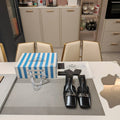 PRA SQUARE TOE MULES BLACK CALFSKIN WITH CHAIN