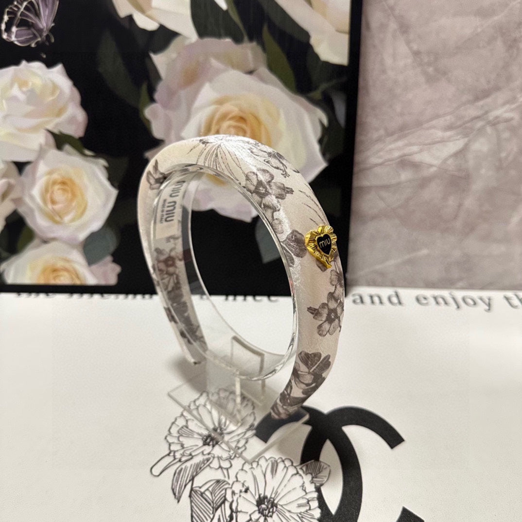 SILK THICK HEADBAND WHITE FLOWER PRINT 239958