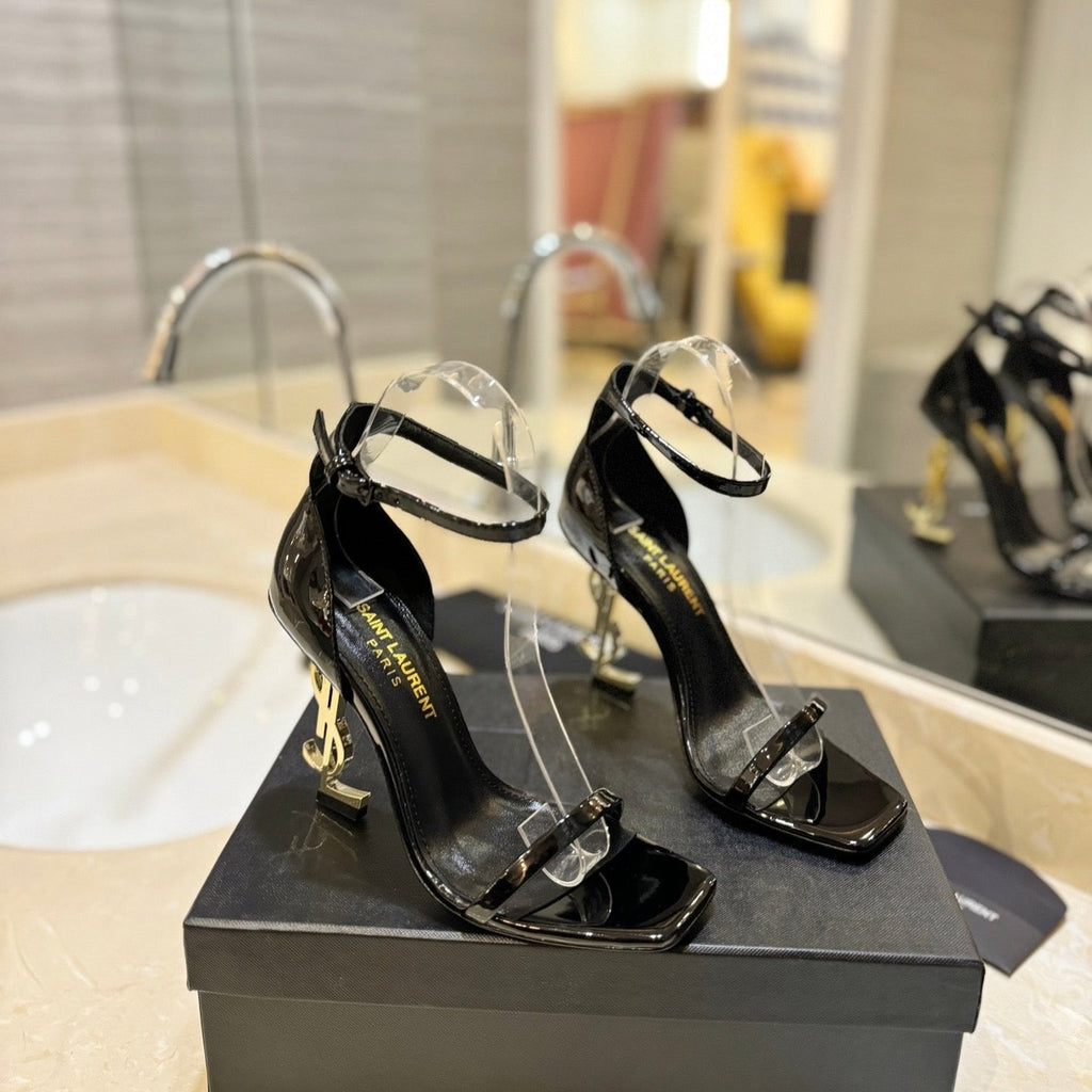 SL OPYUM SANDALS 105 BLACK AND GOLD CALFSKIN