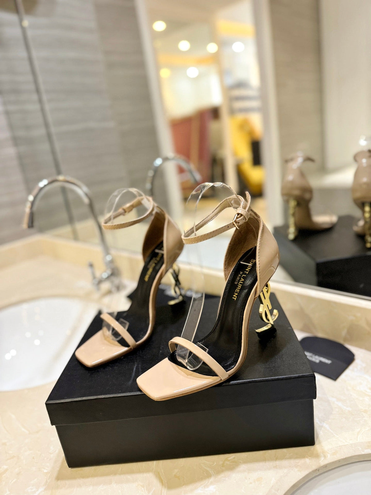 SL OPYUM SANDALS 105 CAMEL AND BLACK CALFSKIN