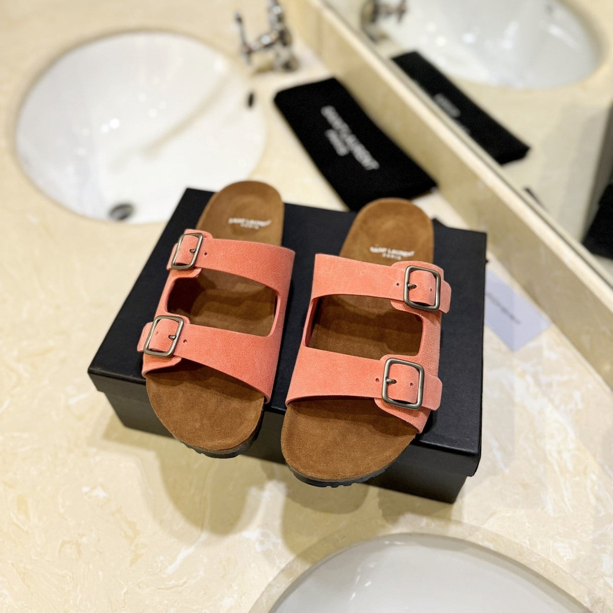 SL Flat Sandal Women Brown Pink Seude