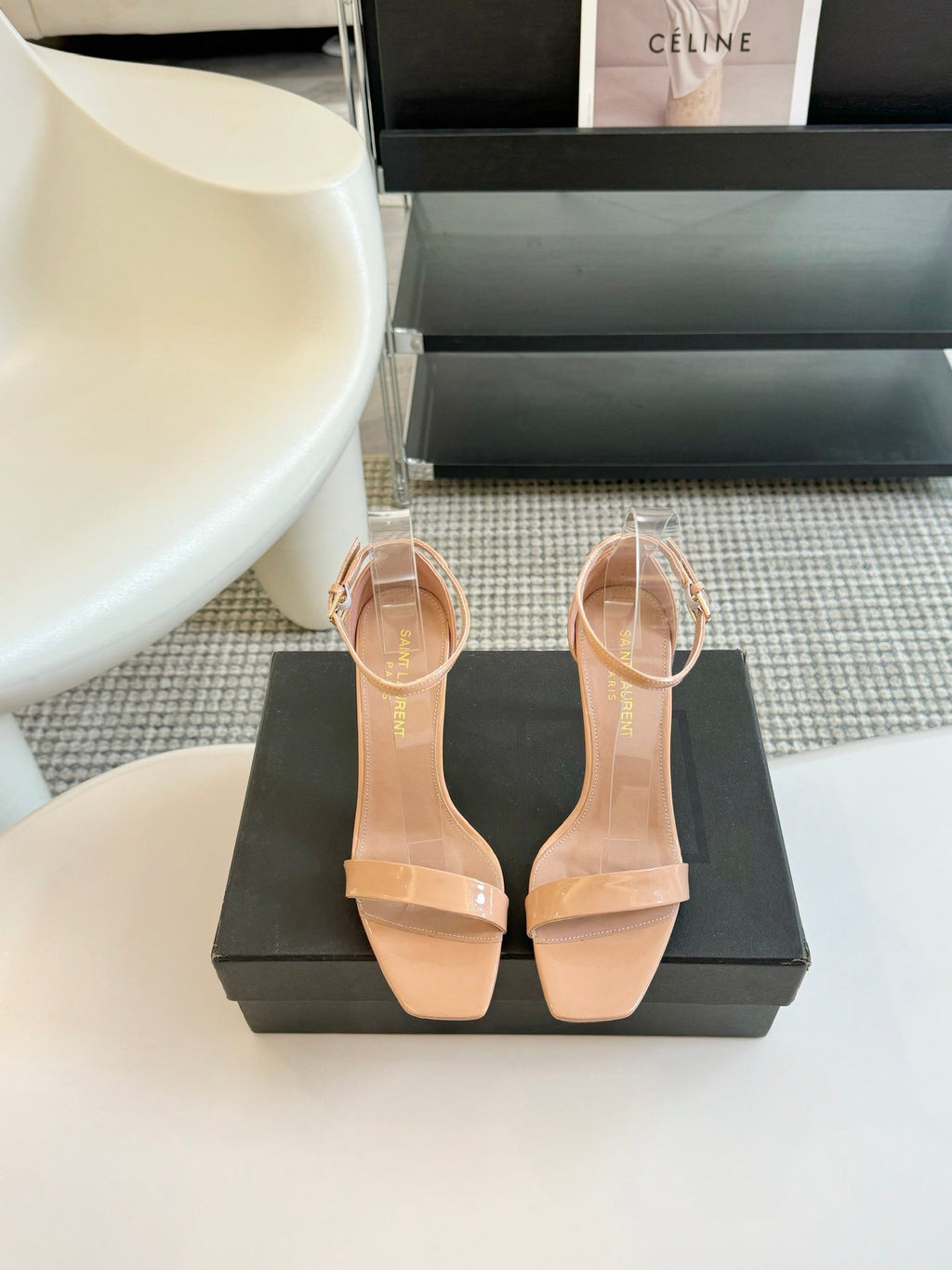 SL SQUARE-TOED HIGH HEELS BISQUE CALFSKIN