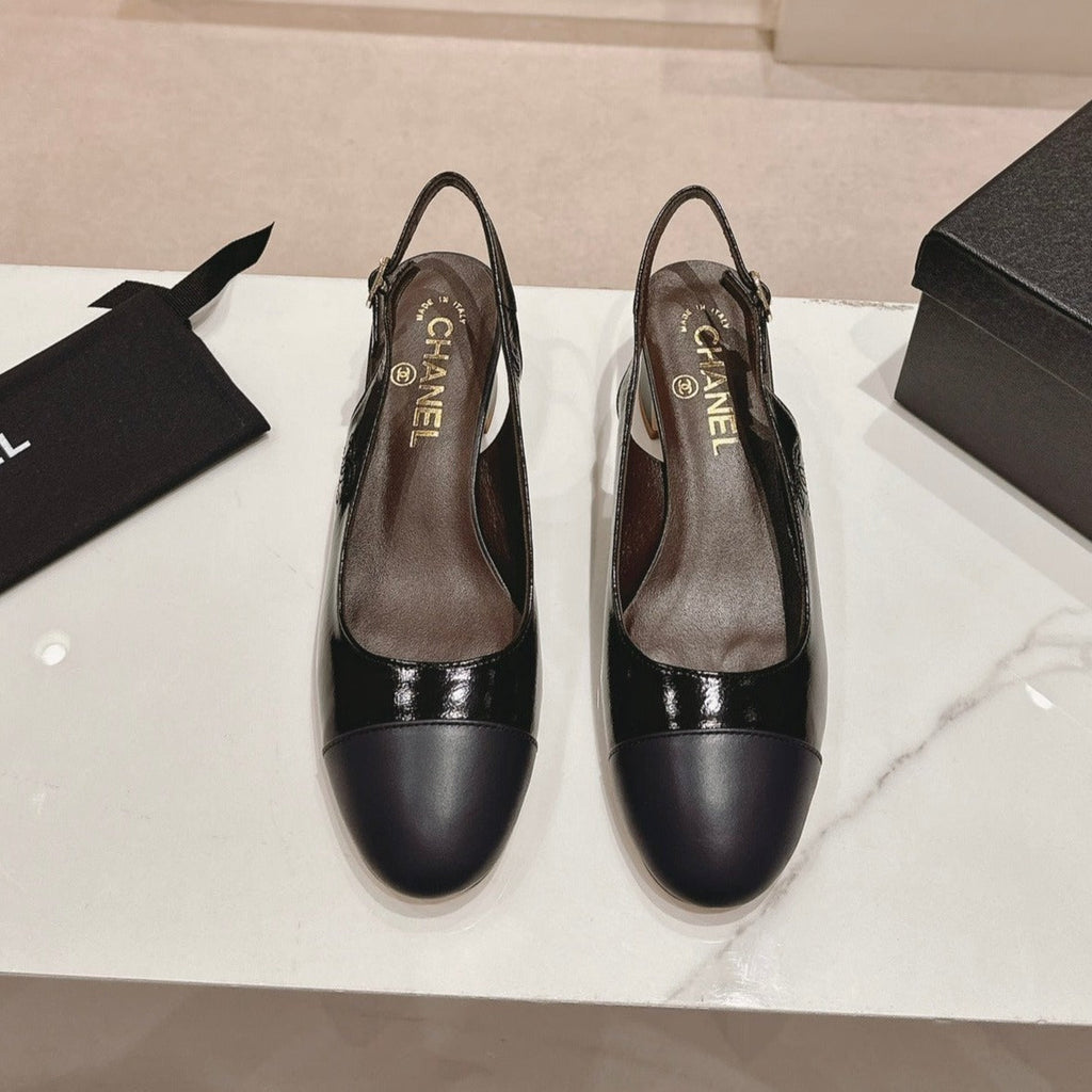 SLINGBACKS IN BLACK SHEEPSKIN
