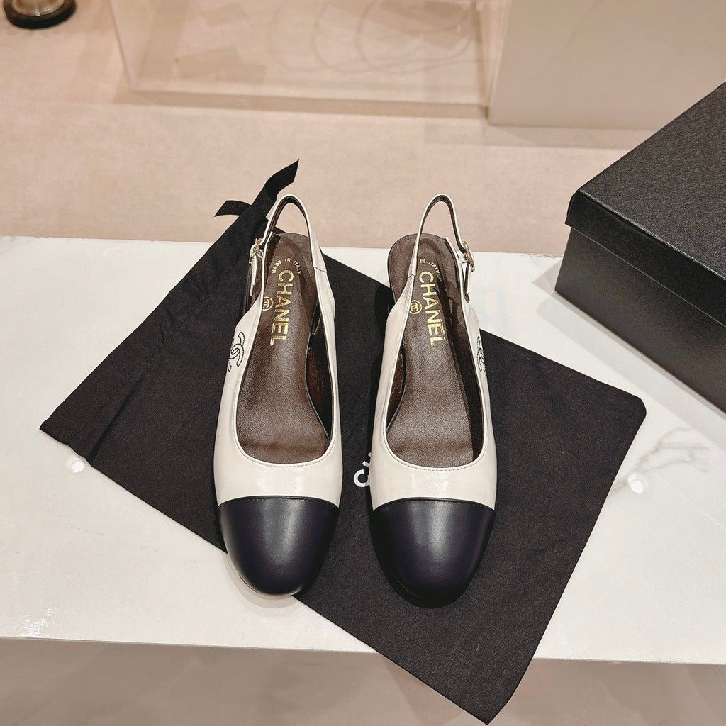 SLINGBACKS WHITE MIX BLACK SHEEPSKIN