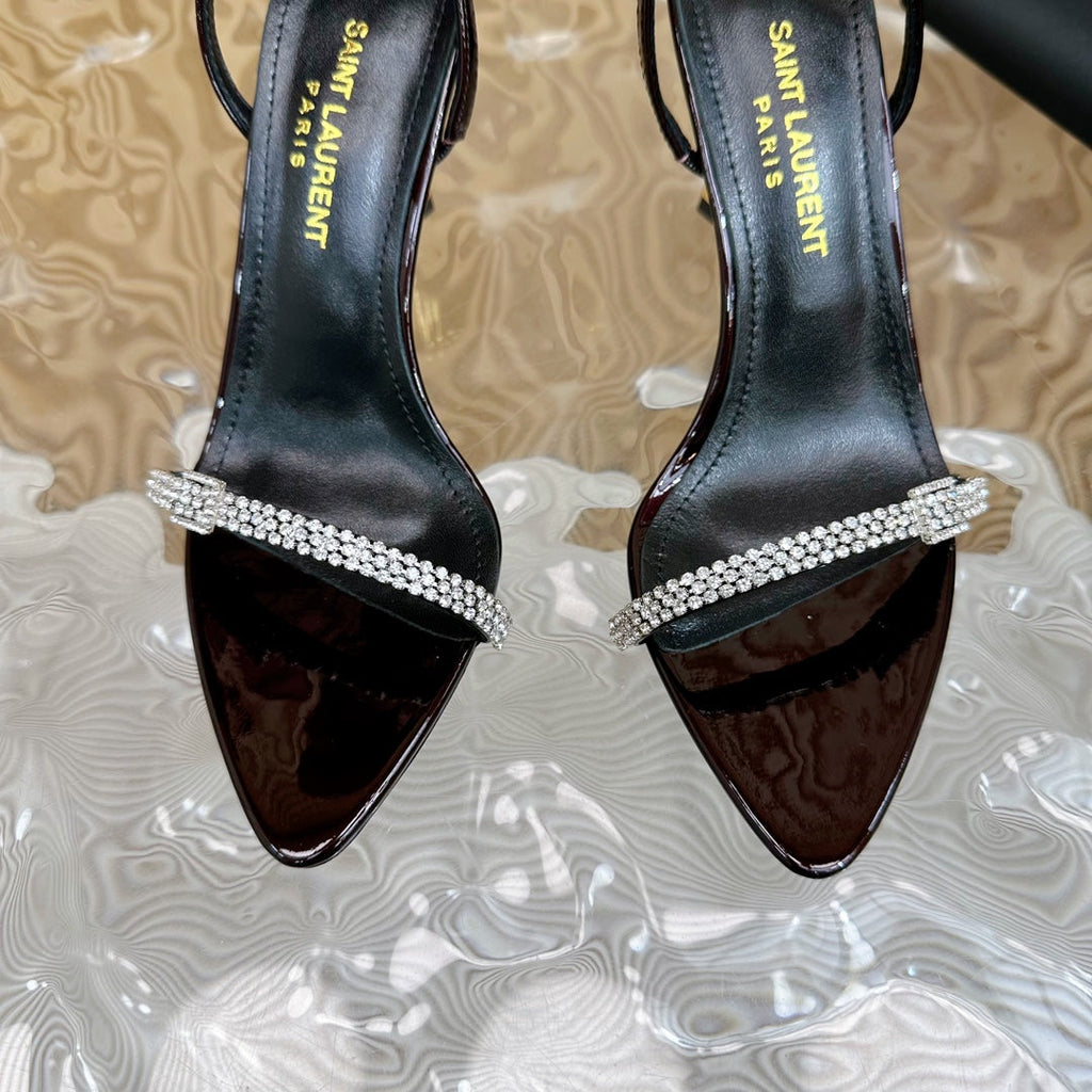RENDEZ-VOUS SANDALS 70 IN SATIN CREPE BLACK MAROON LEATHER