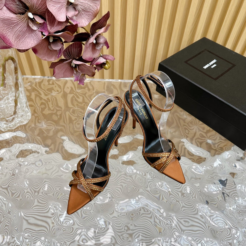 SL ONE-STRAP RHINESTONE COPPER SATIN