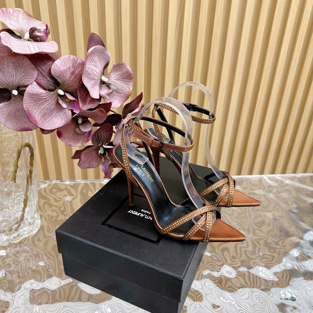 SL ONE-STRAP RHINESTONE COPPER SATIN