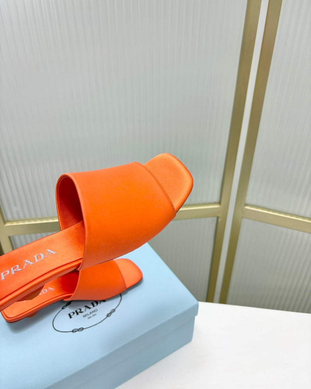 PRA TRIANGLE HEEL SATIN SLIPPERS BRIGHT ORANGE