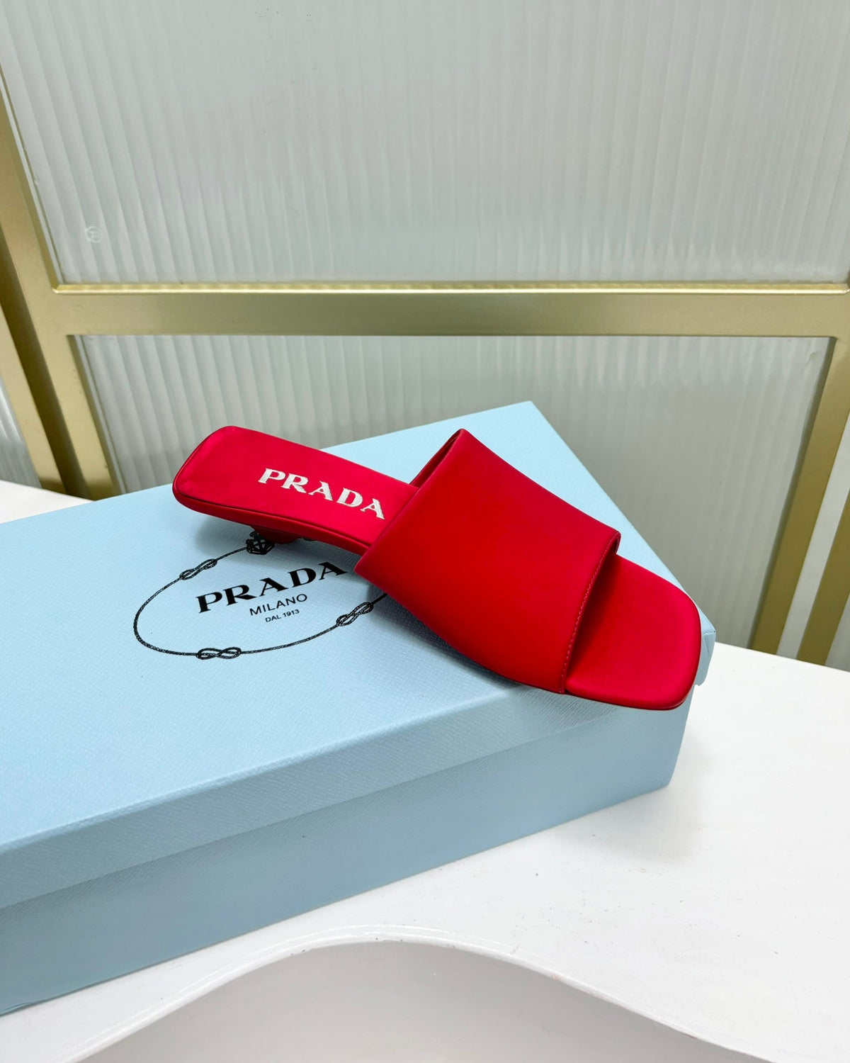 PRA TRIANGLE HEEL SATIN SLIPPERS CRIMSON