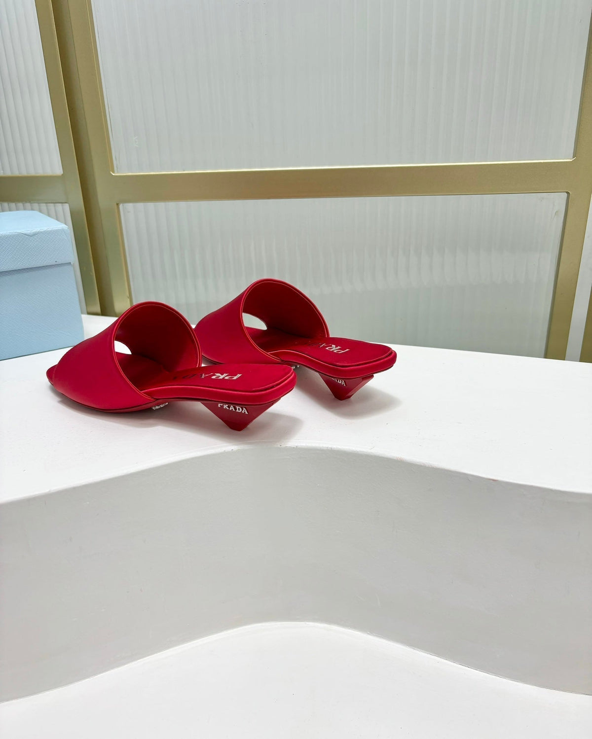 PRA TRIANGLE HEEL SATIN SLIPPERS CRIMSON