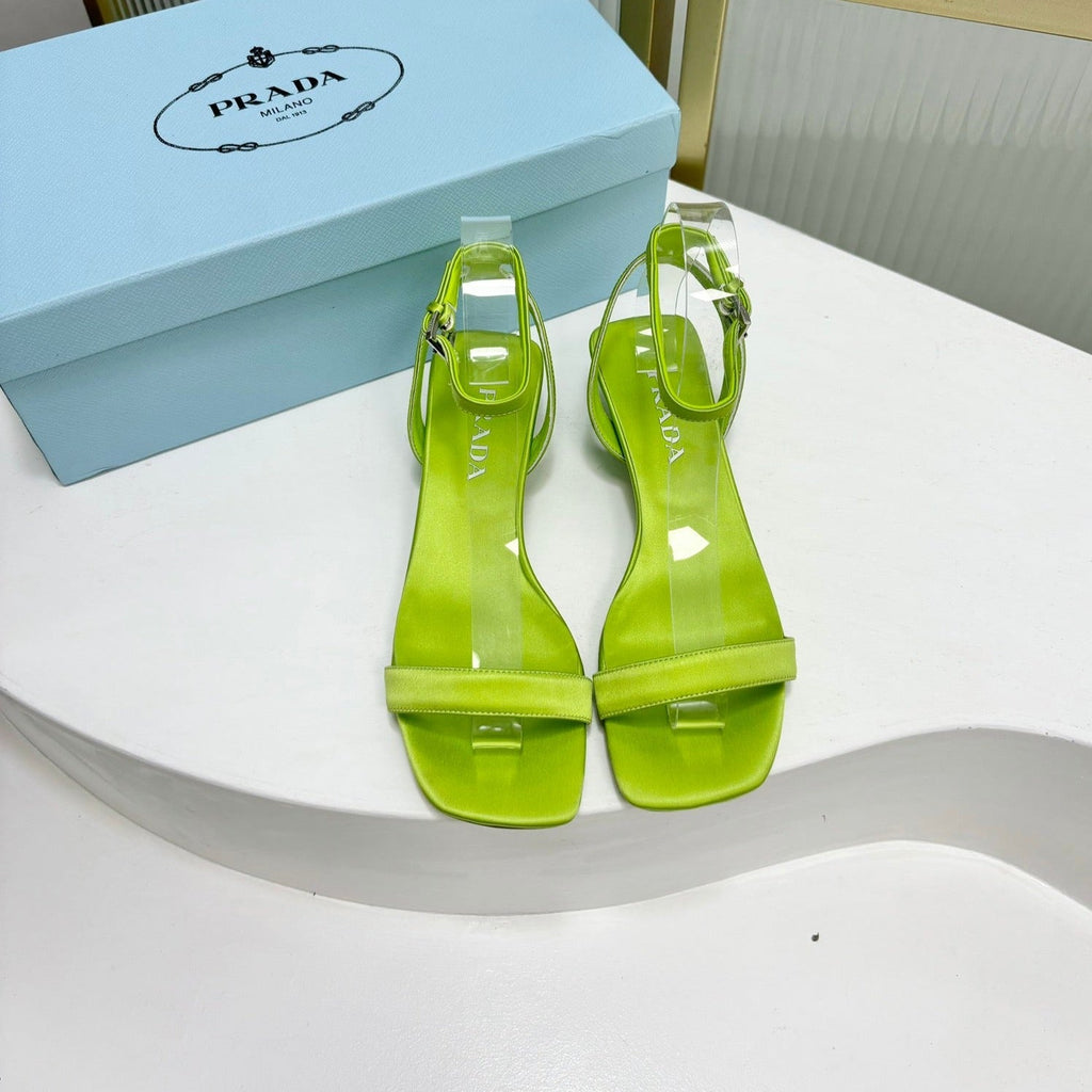 PRA TRIANGLE HEEL SATIN SANDALS CHARTREUSE