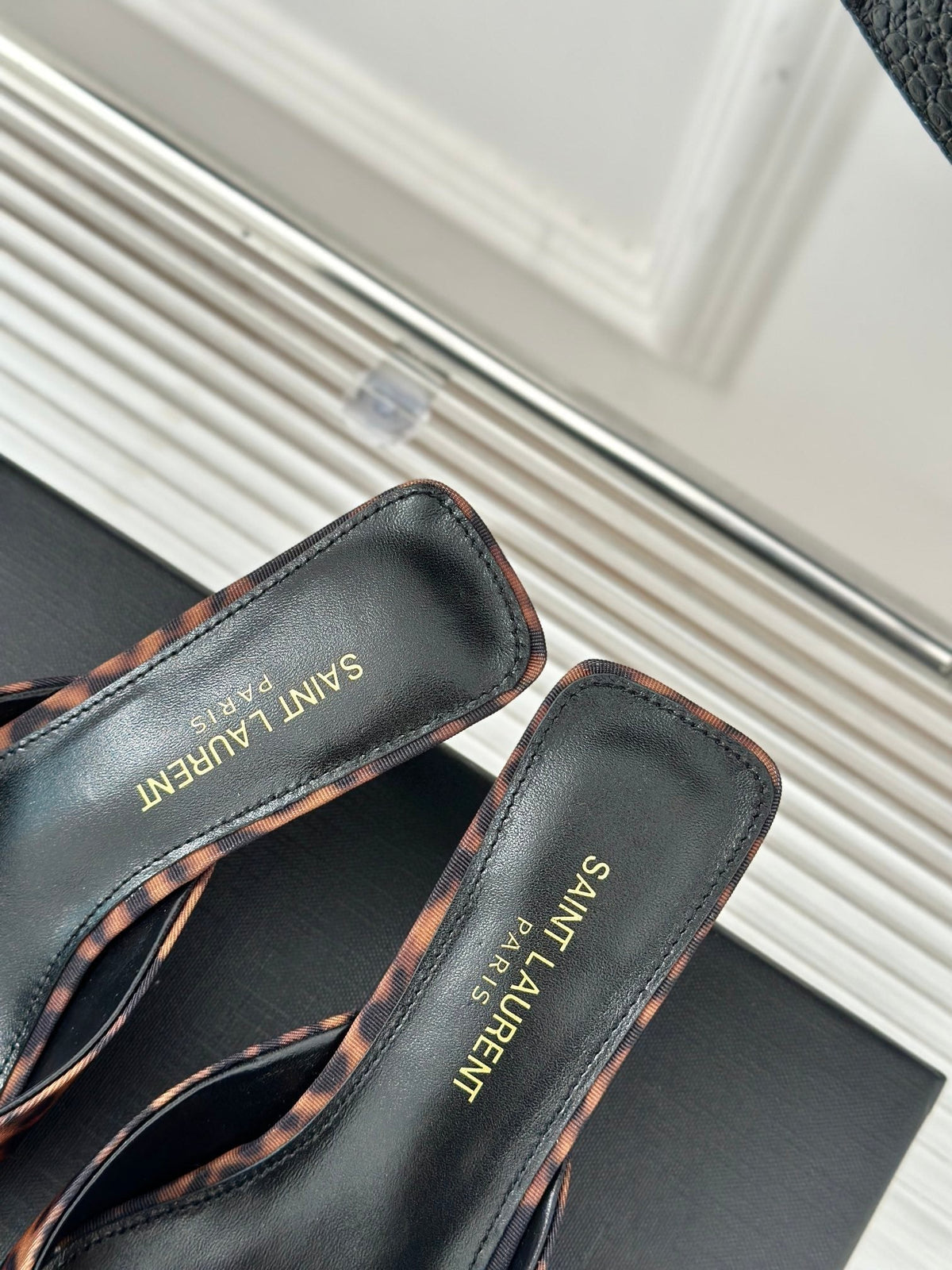 SL BARBARA MULES 55 LEOPARD MOTIF SATIN