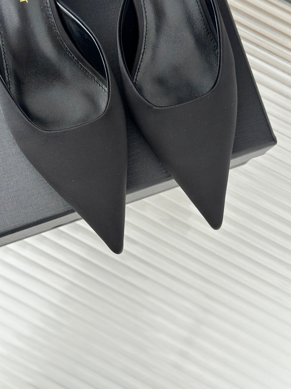 SL BARBARA MULES 55 BLACK SATIN CREPE