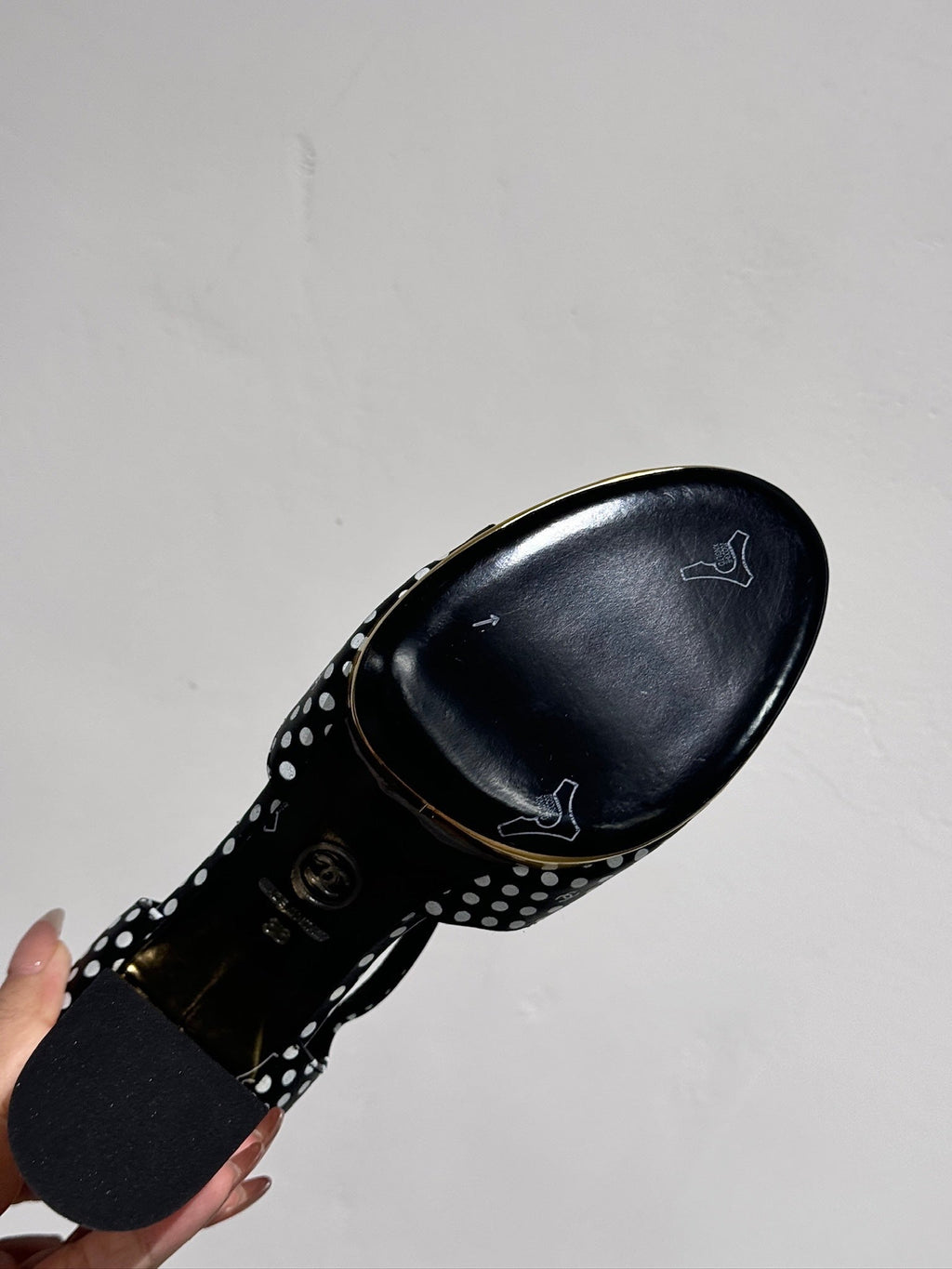 BLOCK HEEL SANDALS BLACK POLKA DOT SHEEPSKIN