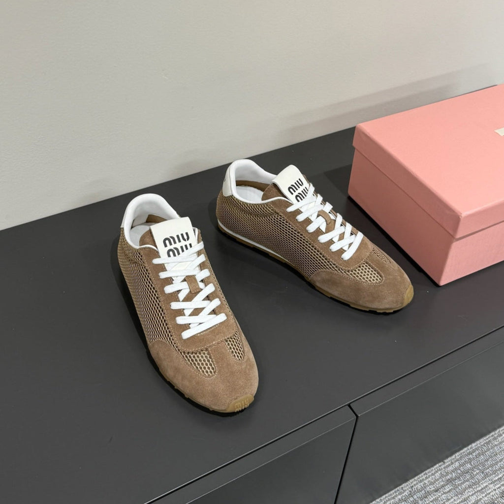 RETRO SNEAKERS IN COFFEE BROWN MESH AND SUEDE