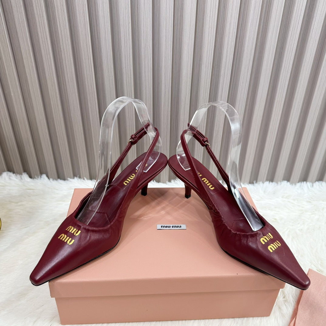 POINTED-TOE SLINGBACK IN WINE RED LAMBSKIN